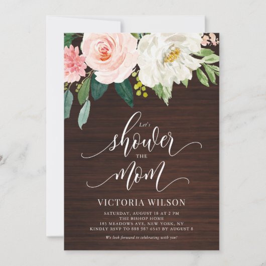 Rustic Dark Wood Blush Floral Herfst Baby shower Kaart (Voorkant)