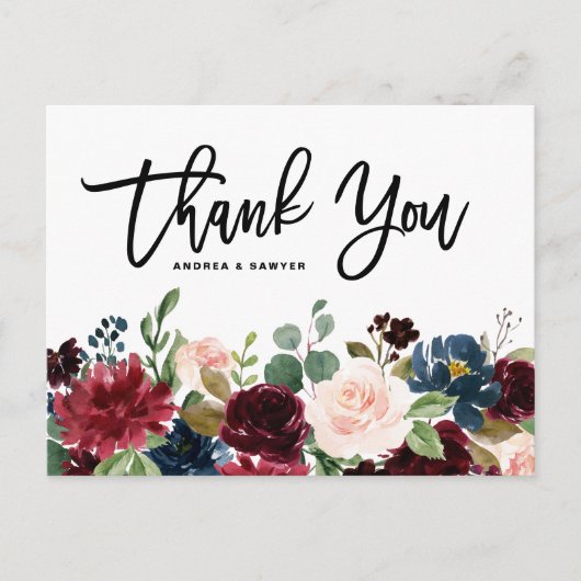 Rustic Dark Wood Burgundy Flowers Fall Wedding Briefkaart (Voorkant)