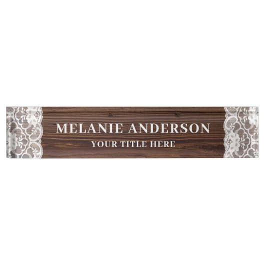Rustic Dark Wood en Lace Wedding Planner Naambordje (Voorkant)