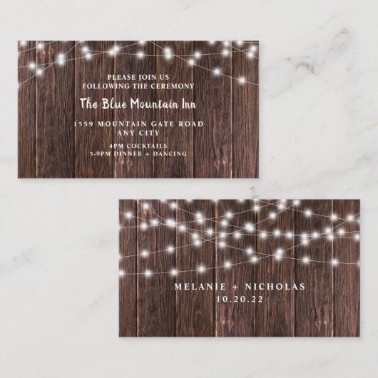 Rustic Dark Wood en lantaarns trouwreceptie Informatiekaartje (Voorkant / Achterkant)