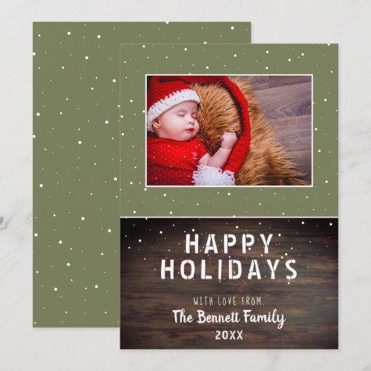 Rustic Dark Wood Feestdagen Fotokaart (Voorkant / Achterkant)