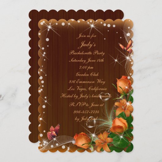 Rustic Dark Wood Floral Bachelorette Party Kaart (Voorkant / Achterkant)