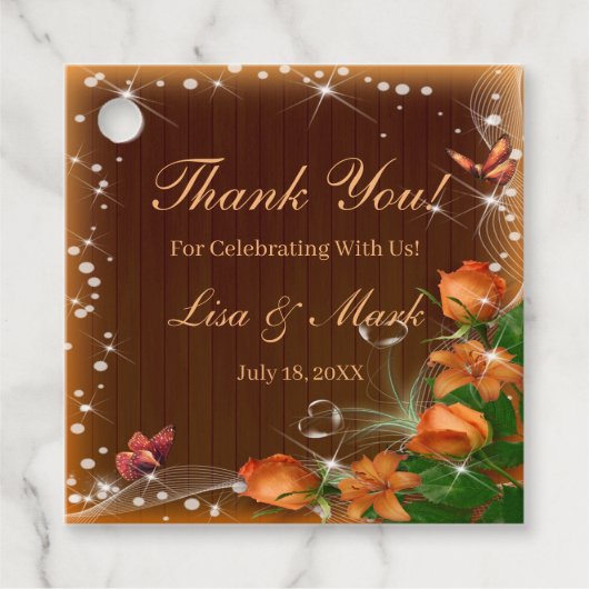 Rustic Dark Wood Floral Butterfly Wedding Bedankjes Labels (Voorkant)