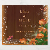 Rustic Dark Wood Floral Butterfly Wedding Bier Etiket (Enkel label)