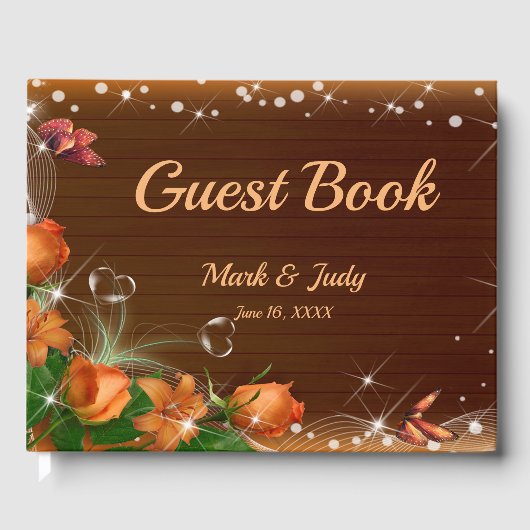 Rustic Dark Wood Floral Butterfly Wedding Gastenboek (Voorkant)
