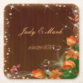 Rustic Dark Wood Floral Butterfly Wedding Kartonnen Onderzetters (Voorkant)