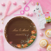 Rustic Dark Wood Floral Butterfly Wedding Papieren Bordje (Feest)