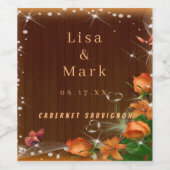 Rustic Dark Wood Floral Butterfly Wedding Wijn Etiket (Enkel label)