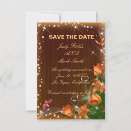 Rustic Dark Wood Floral Wedding Save the Date Kaar Bedankkaart