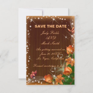 Rustic Dark Wood Floral Wedding Save the Date Kaar Bedankkaart