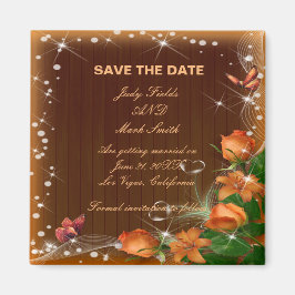 Rustic Dark Wood Floral Wedding Save the Date Magneet