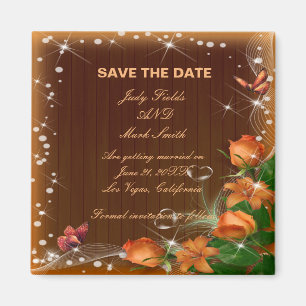 Rustic Dark Wood Floral Wedding Save the Date Magneet