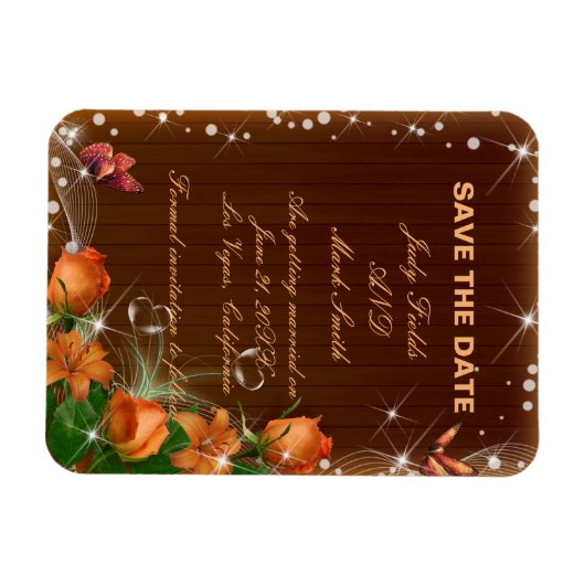Rustic Dark Wood Floral Wedding Save the Date Magneet (Horizontaal)