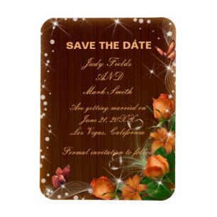 Rustic Dark Wood Floral Wedding Save the Date Magneet