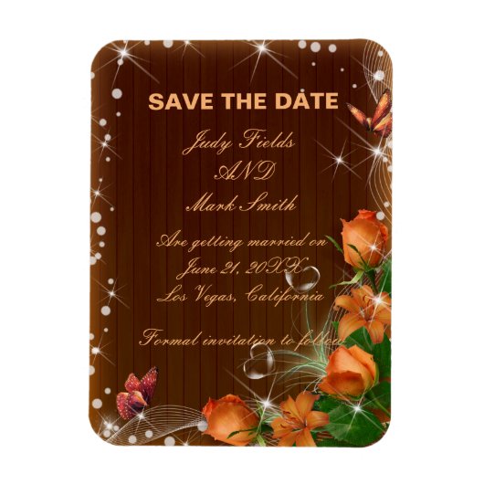 Rustic Dark Wood Floral Wedding Save the Date Magneet (Verticaal)