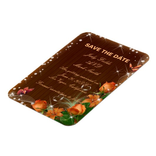 Rustic Dark Wood Floral Wedding Save the Date Magneet (Linkerzijde)