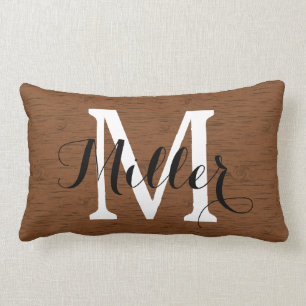 Rustic Dark Wood Grain Monogram Kussen
