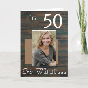 Rustic Dark Wood Inspirerend 50th Birthday Foto Kaart