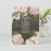 Rustic Dark Wood Lace Roos Hydrangea Table Seating Kaart (Staand voorkant)