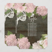 Rustic Dark Wood Lace Roos Hydrangea Table Seating Kaart (Voorkant / Achterkant)