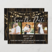 Rustic Dark Wood & Lichten Foto opslaan Datum (Voorkant / Achterkant)