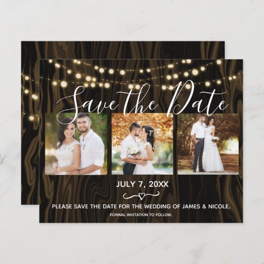 Rustic Dark Wood & Lichten Foto opslaan Datum (Voorkant / Achterkant)