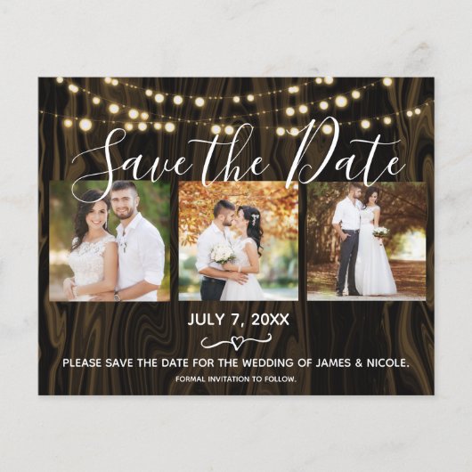 Rustic Dark Wood & Lichten Foto opslaan Datum (Voorkant)