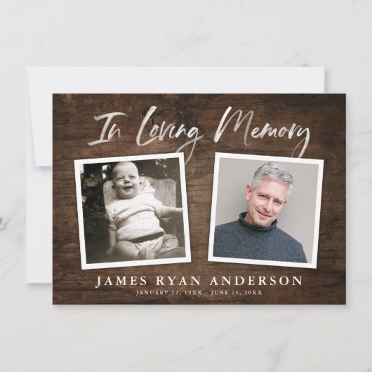 Rustic Dark Wood Memorial Foto aankondiging (Voorkant)