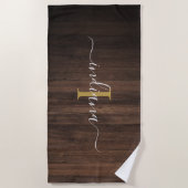 Rustic Dark Wood Monogram Script Name Initiaal Strandlaken (Voorkant)