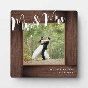 Rustic Dark Wood Mr. & Mrs Wedding Photo Lijst Fotoplaat