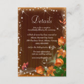 Rustic Dark Wood Oranje Floral Wedding Details Informatiekaartje (Voorkant)