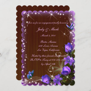 Rustic Dark Wood Paars Floral Engagement Party Kaart