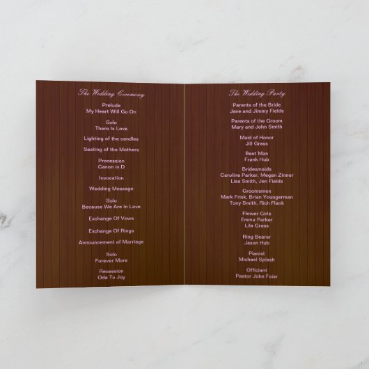 Rustic Dark Wood Paars Floral Program Kaart (Binnen)