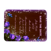 Rustic Dark Wood Paars Floral Save the Date Magneet (Horizontaal)