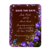 Rustic Dark Wood Paars Floral Save the Date Magneet (Verticaal)