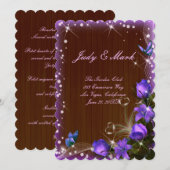 Rustic Dark Wood Paars Floral Wedding Menu Kaart (Voorkant / Achterkant)