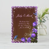 Rustic Dark Wood Paars Floral Wedding Menu Kaart (Staand voorkant)