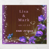 Rustic Dark Wood Paarse Floral Butterfly Wedding Bier Etiket (Enkel label)