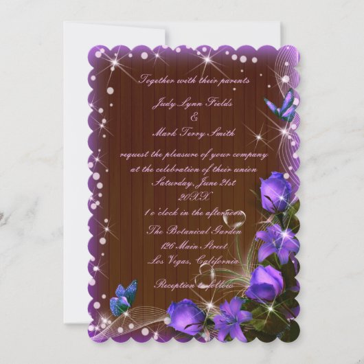 Rustic Dark Wood Paarse Floral Butterfly Wedding Kaart (Voorkant)