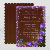 Rustic Dark Wood Paarse Floral Rehearsal Dinner Kaart (Voorkant / Achterkant)