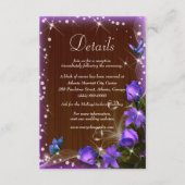 Rustic Dark Wood Paarse Floral Wedding Details Informatiekaartje (Voorkant)