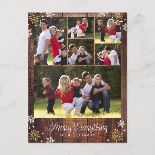 Rustic Dark Wood Photo Collage Holiday Briefkaart (Voorkant)