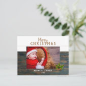 Rustic Dark Wood Pine Merry-kerstfoto Feestdagenkaart (Staand voorkant)