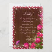 Rustic Dark Wood Pink Floral Maid of Honor Kaart (Voorkant)