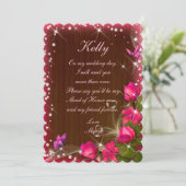 Rustic Dark Wood Pink Floral Maid of Honor Kaart (Staand voorkant)