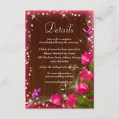 Rustic Dark Wood Pink Floral Wedding Details Informatiekaartje (Voorkant)