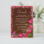 Rustic Dark Wood Pink Floral Wedding Details Informatiekaartje (Staand voorkant)