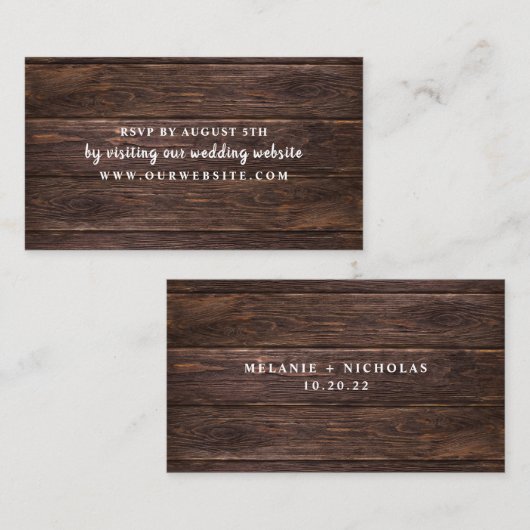 Rustic Dark Wood Rsvp-websitekaart Informatiekaartje (Voorkant / Achterkant)
