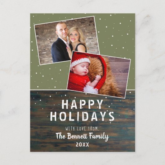 Rustic Dark Wood Snow Holiday 2 Briefkaart (Voorkant)