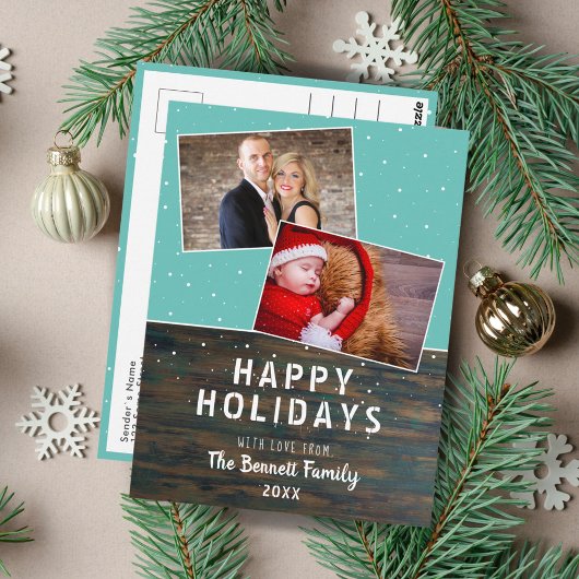 Rustic Dark Wood Snow Holiday 2 Briefkaart